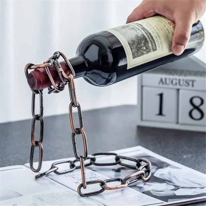 Enchanting Gravity-Defying Iron Chain Wine Holder: Elegant Single-Bottle Display for Kitchen, Dining Room, Cellar, and Bar Tabletop Decor